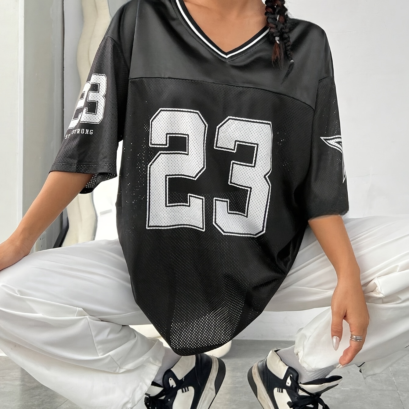 

Women' Street Letter Print Mesh Loose T-shirt