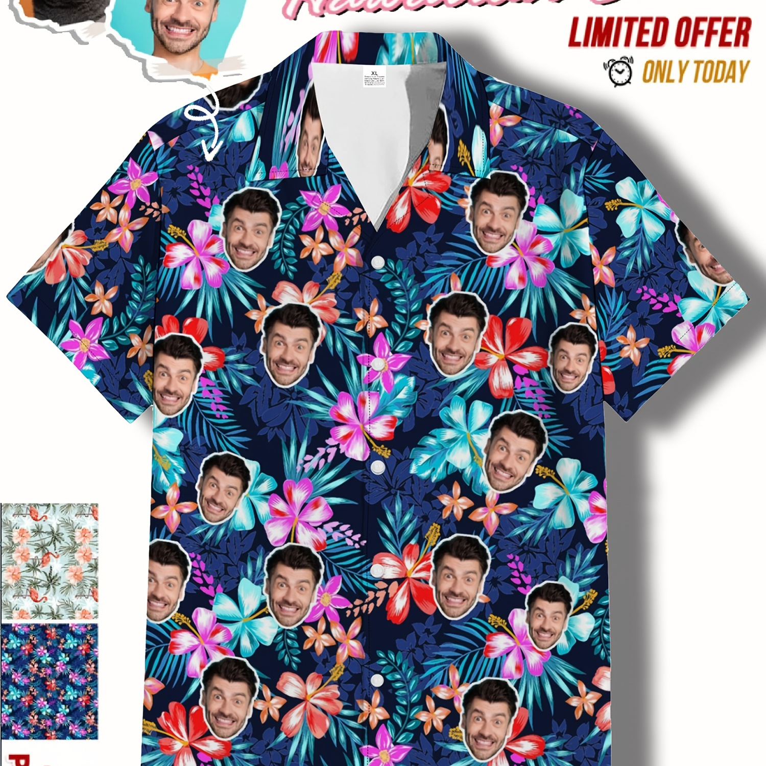 

Custom Personalized Photo Hawaiian Print Men's Summer Fashionable And Simple Short Sleeve Button Casual Lapel Simple Shirt, Trendy And Versatile, Suitable For Dates, Beach Holiday, As Gifts