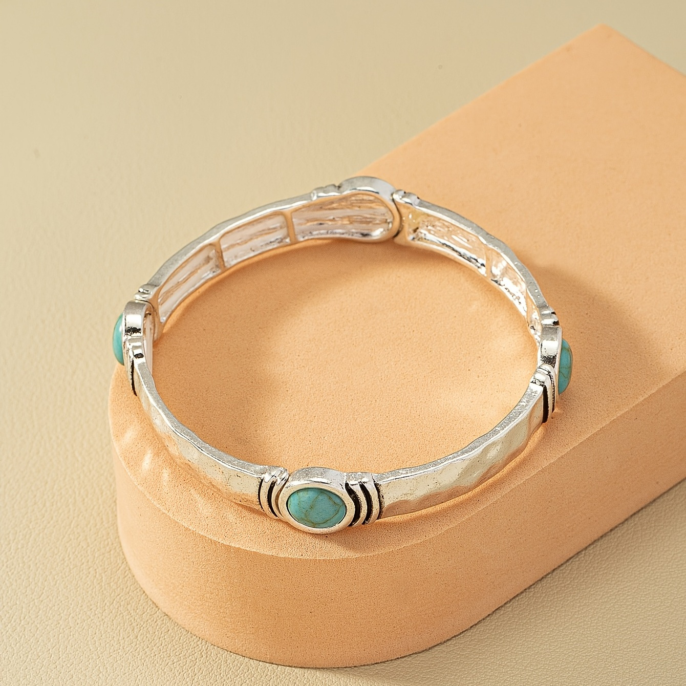 

Bracelet Élastique Simple Rétro en Pierre Naturelle Turquoise