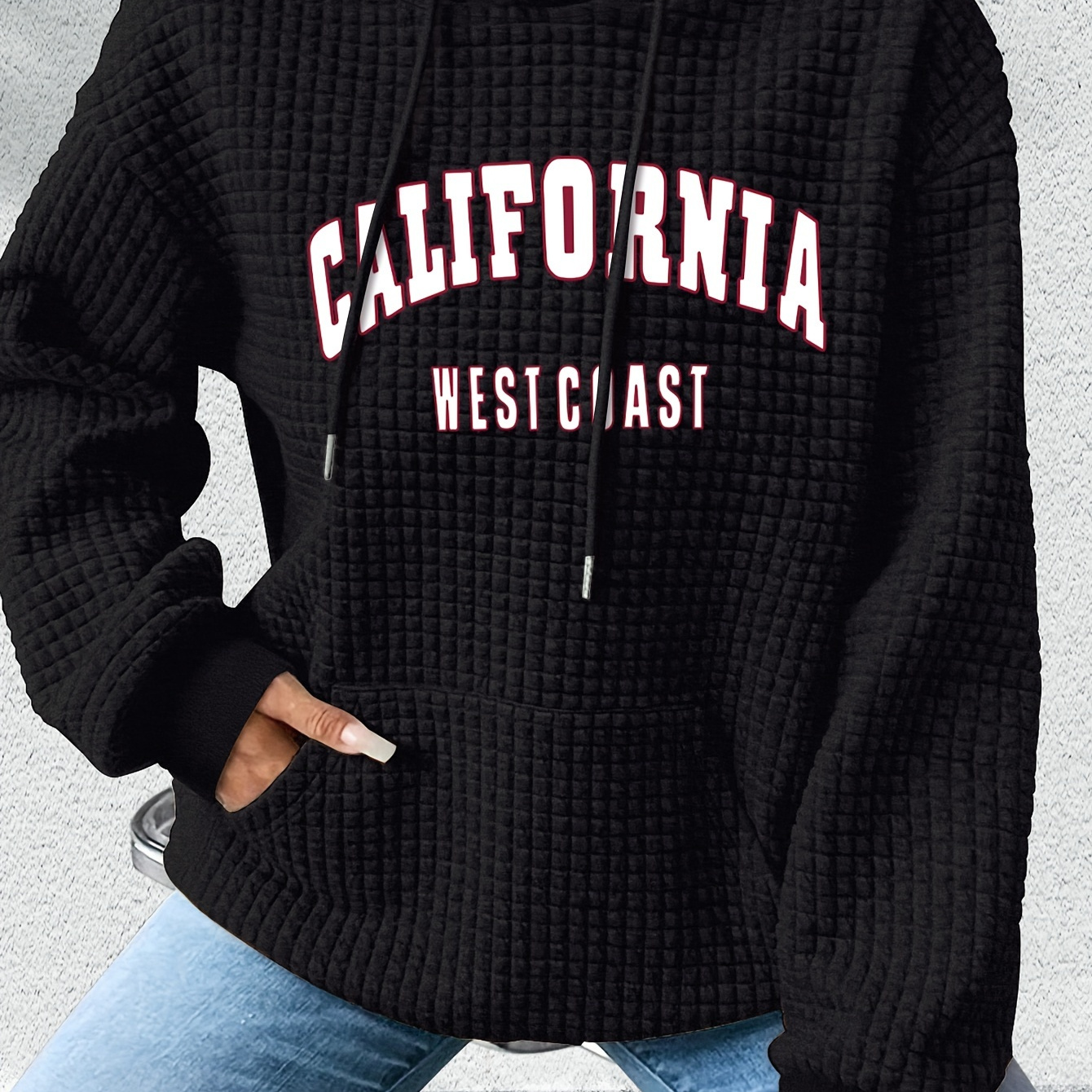 

California West Coast Graphic Applique Knit Pullover Hoodie - Casual Loose Fit Polyester Blend Hooded Sweatshirt With Regular Long Sleeves For Women - Fall/winter