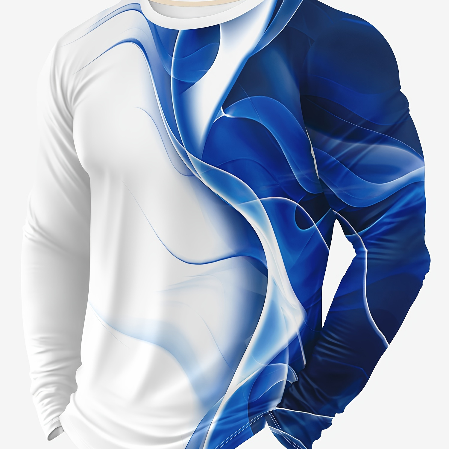 

Men's Gradient Pattern Neck Long Sleeve T-shirt, Casual Summer T-shirt For And Vacation Resorts