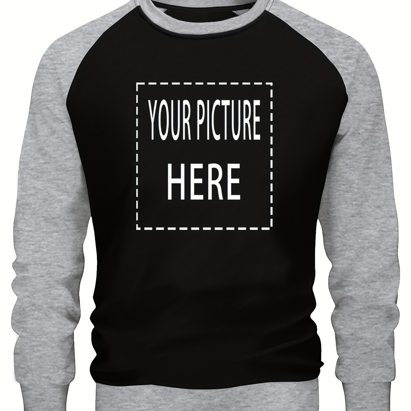 

Plus Size Men's Custom Raglan Sweatshirt, Creative Picture Pattern Print Pullover For Spring Fall, Outdoor Sports Tops