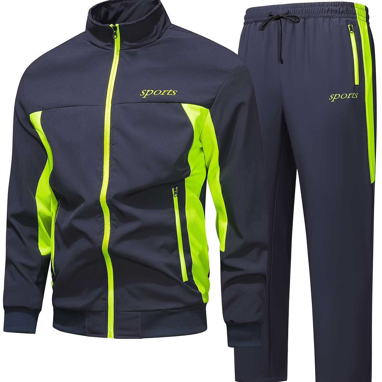 

Men' Tracksuit Set, Design Zipper Long Sleeve Jacket And Pants Sets, - Machine Washable And Dry