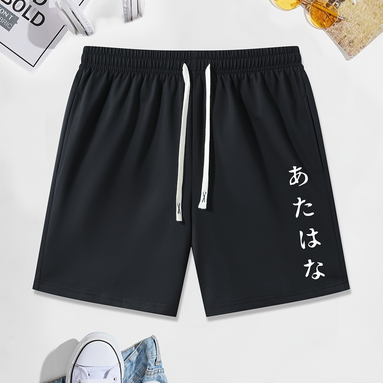 

Japanese Character Print Men's Drawstring Casual Simple Style Comfy Shorts Sport Pants For Spring Summer Outdoor Fitness