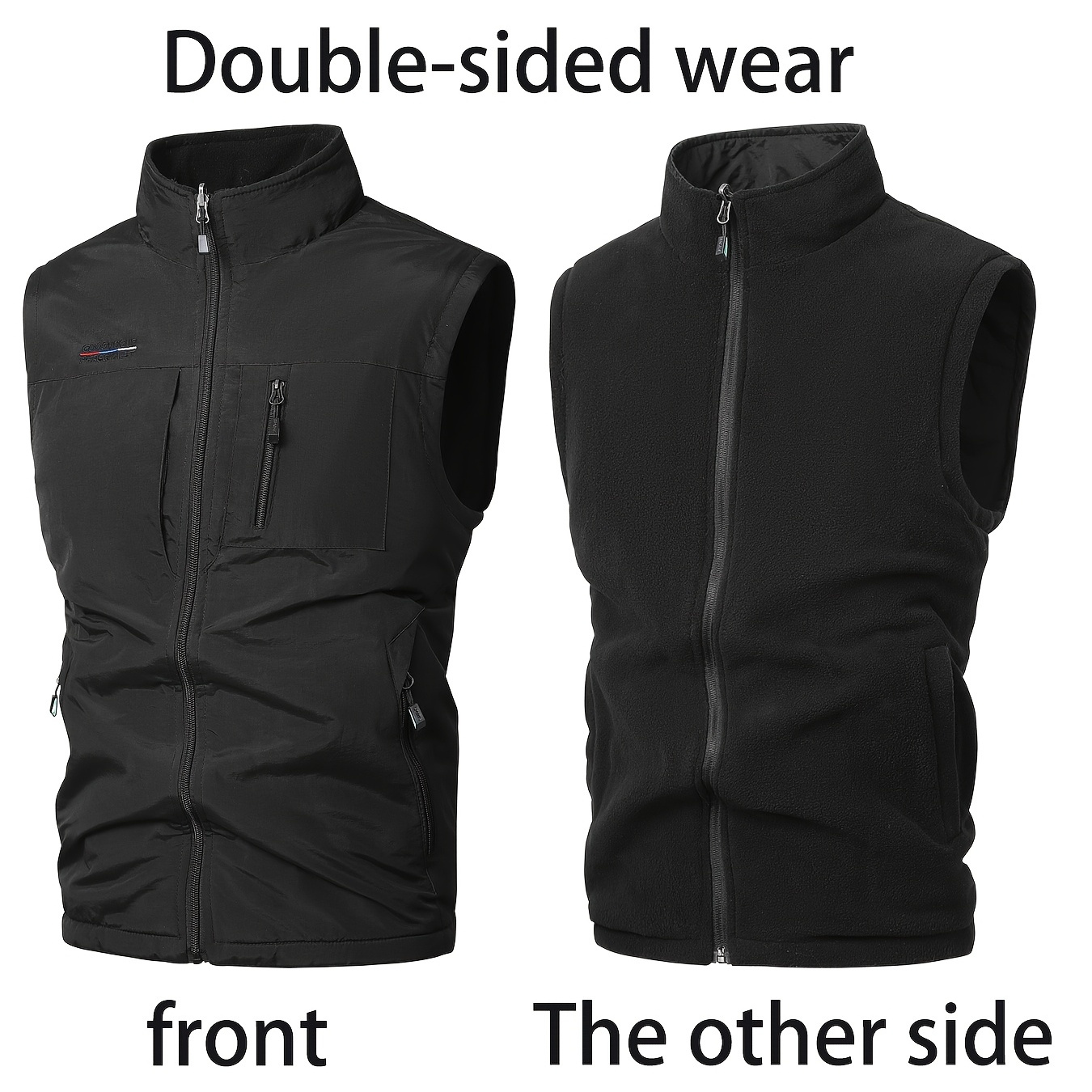 

Men's Reversible Fleece Vest, Casual Stand Collar Sleeveless Jacket, Geometric-pattern Polyester Lined, Loose Fit With Multiple Pockets, 100% Polyamide & Polyester Fiber Fill, 105g/m² Woven Fabric,