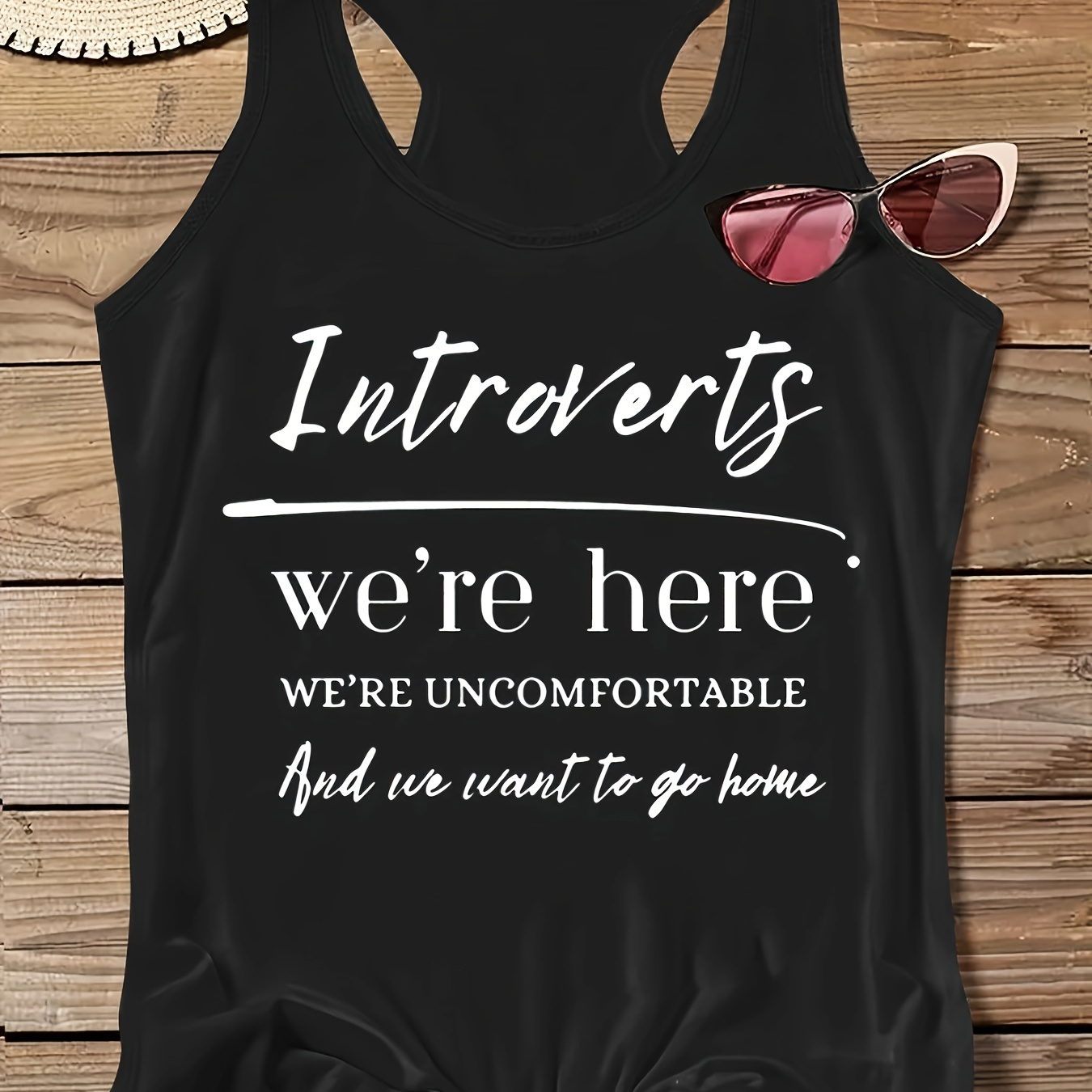 

Plus Size Letter Print Tank Top, Casual Crew Neck Sleeveless Top For Summer, Women's Plus Size Clothing