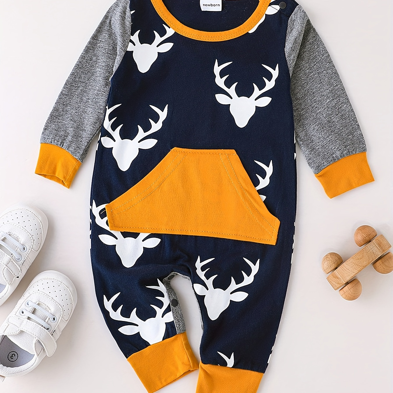 

Baby Boy's Cute Cartoon Long Sleeve Bodysuit, Newborn's Romper