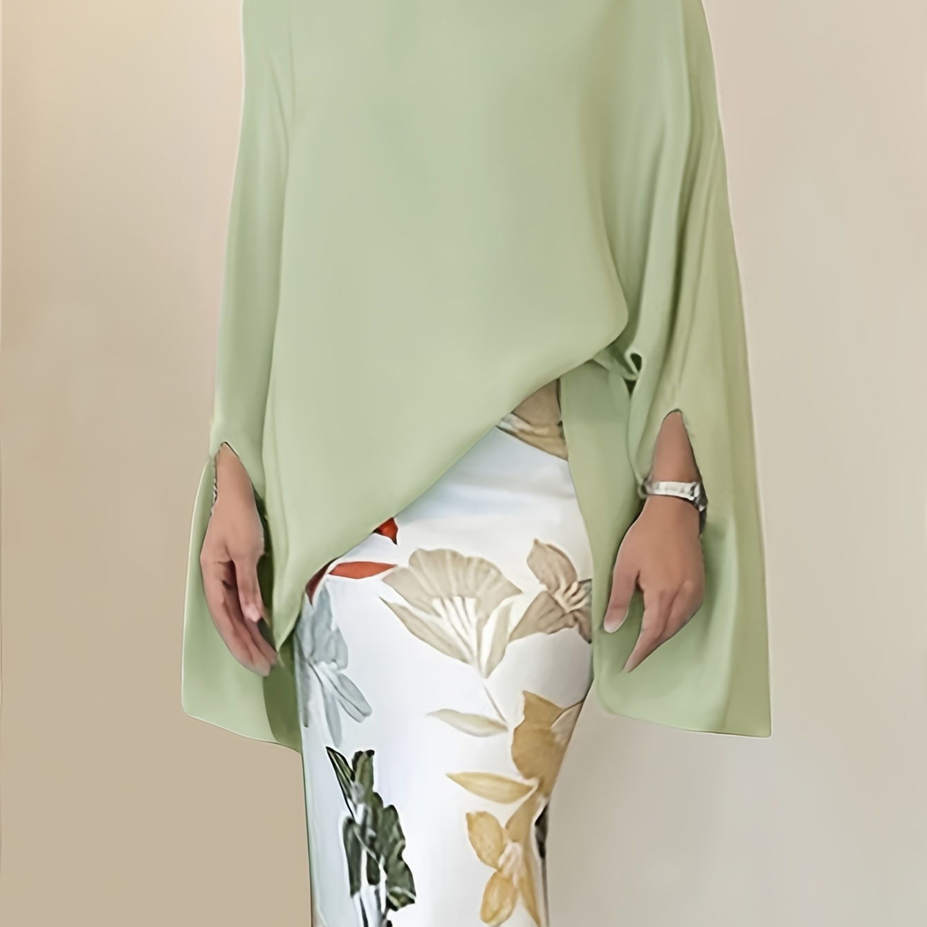 

Mock Neck Cape Blouse, Elegant Solid Asymmetric Hem Top For Spring & Fall, Women's Clothing