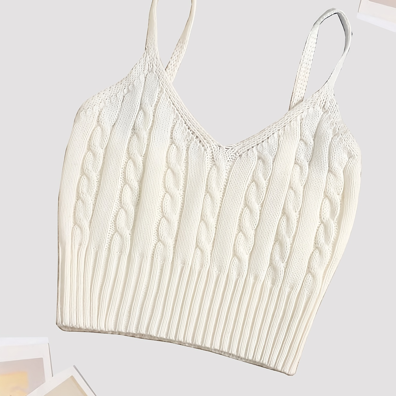 

Knitted Cami Crop Top, Sexy Sleeveless Casual Top For Spring & Summer, Women's Clothing