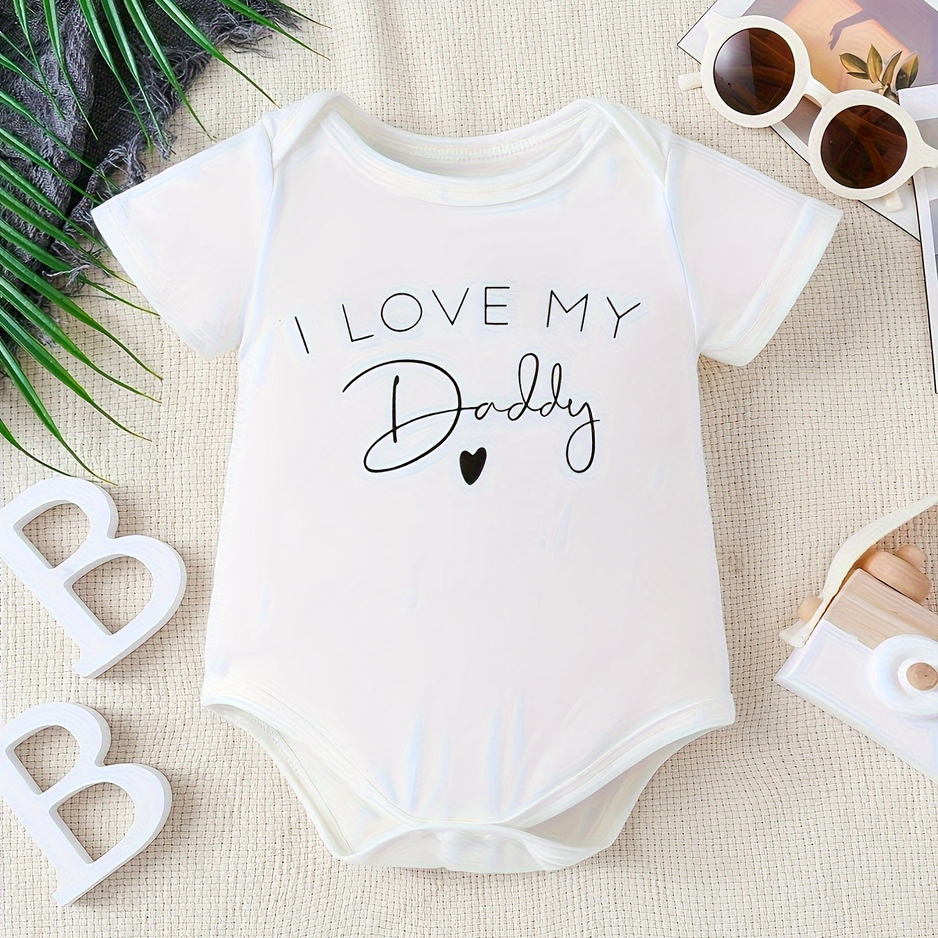 

Infant's I Love My Daddy Print Bodysuit, Casual Short Sleeve Romper, Baby Boy's Clothing