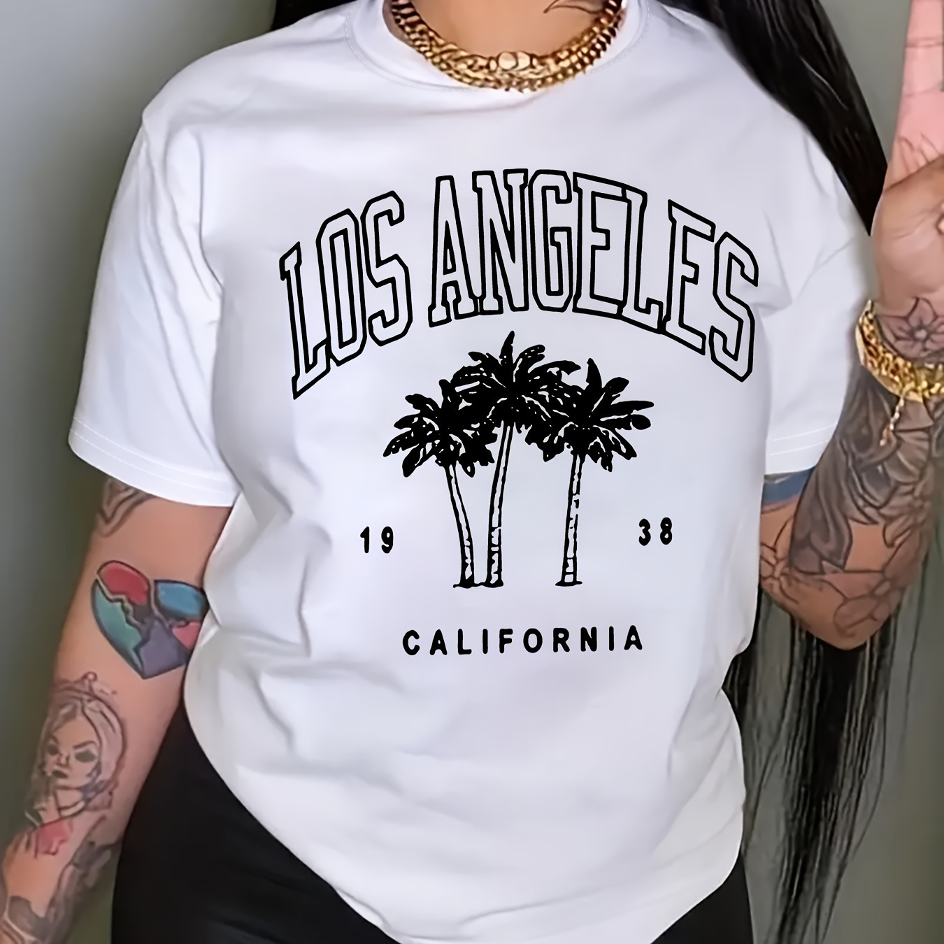 

Los Angeles Print T-shirt, Short Sleeve Crew Neck Casual Top For Summer & Spring, Women's Clothing