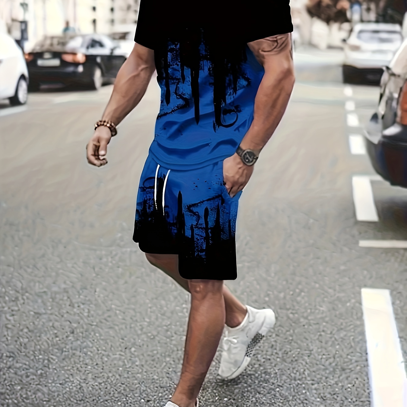 

Men's Outfit, Color Matching Casual Crew Neck Short Sleeve T-shirt & Drawstring Shorts 2-piece Set For Summer Outdoor Activities
