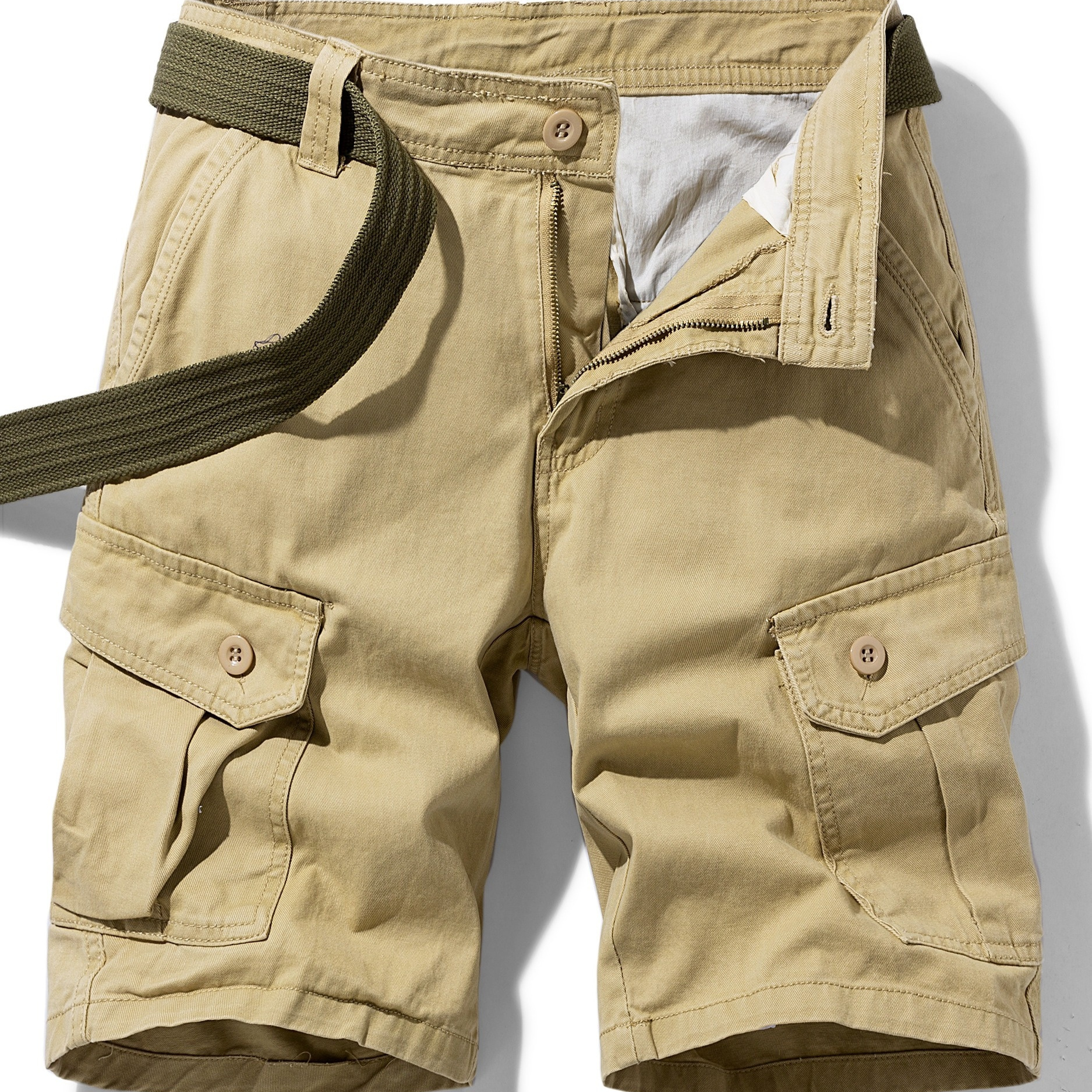 

Men's 100% Cotton Solid Shorts With Multi Pockets, Casual Shorts For Summer