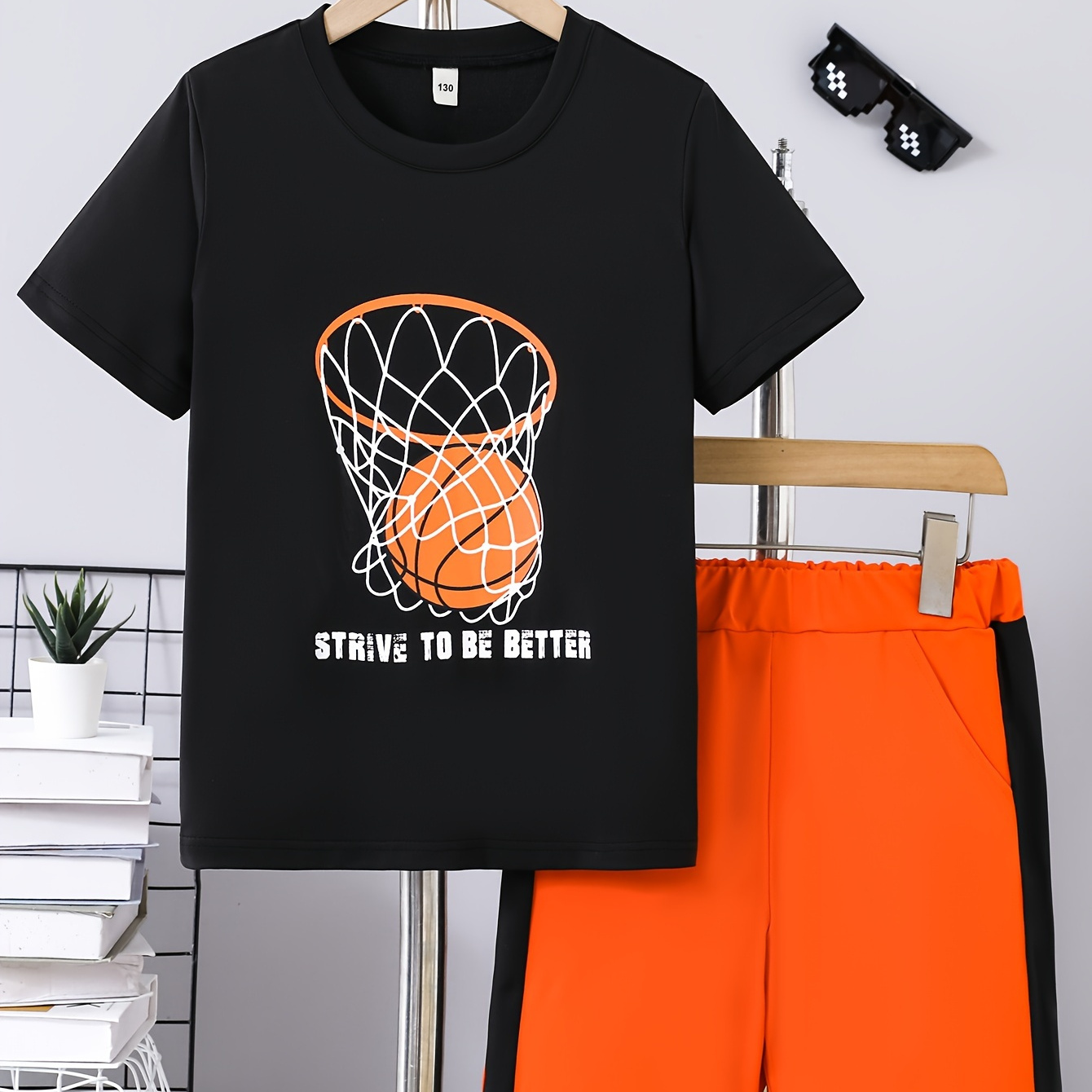 

Cartoon Basketball Graphic Print, 2pcs Boys Casual Short Sleeve T-shirt & Shorts Set, Boys Clothing For Summer, As Gifts