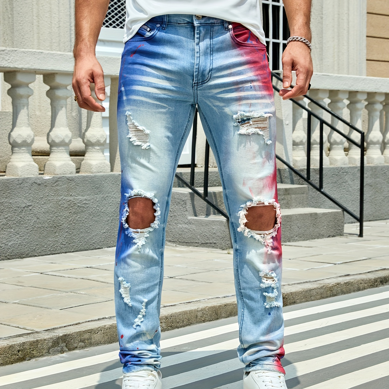 

Men's Wear, Stretch Printed Pants With Holes