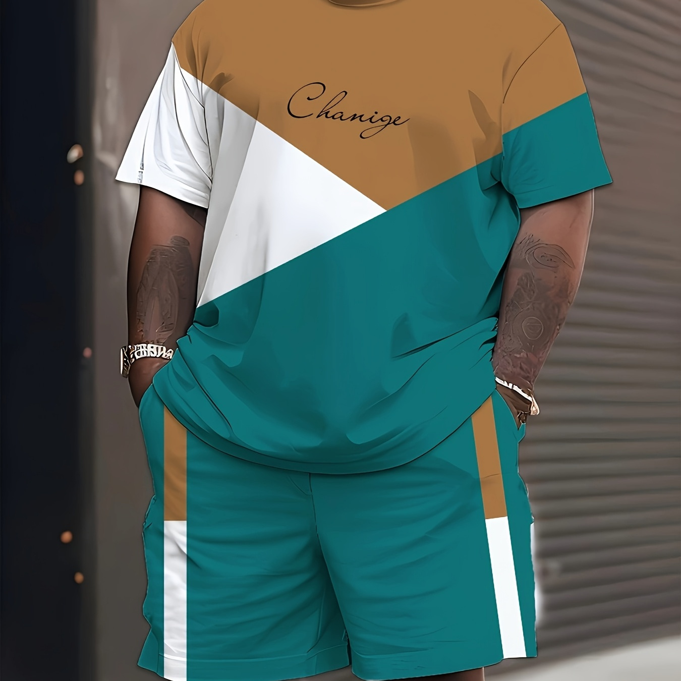 

Men's Plus Size 3d Casual/sport Outfit - Crew Neck Short Sleeve Tee & Drawstring Shorts Set In White, , - Lightweight Polyester Fabric, Plus Size