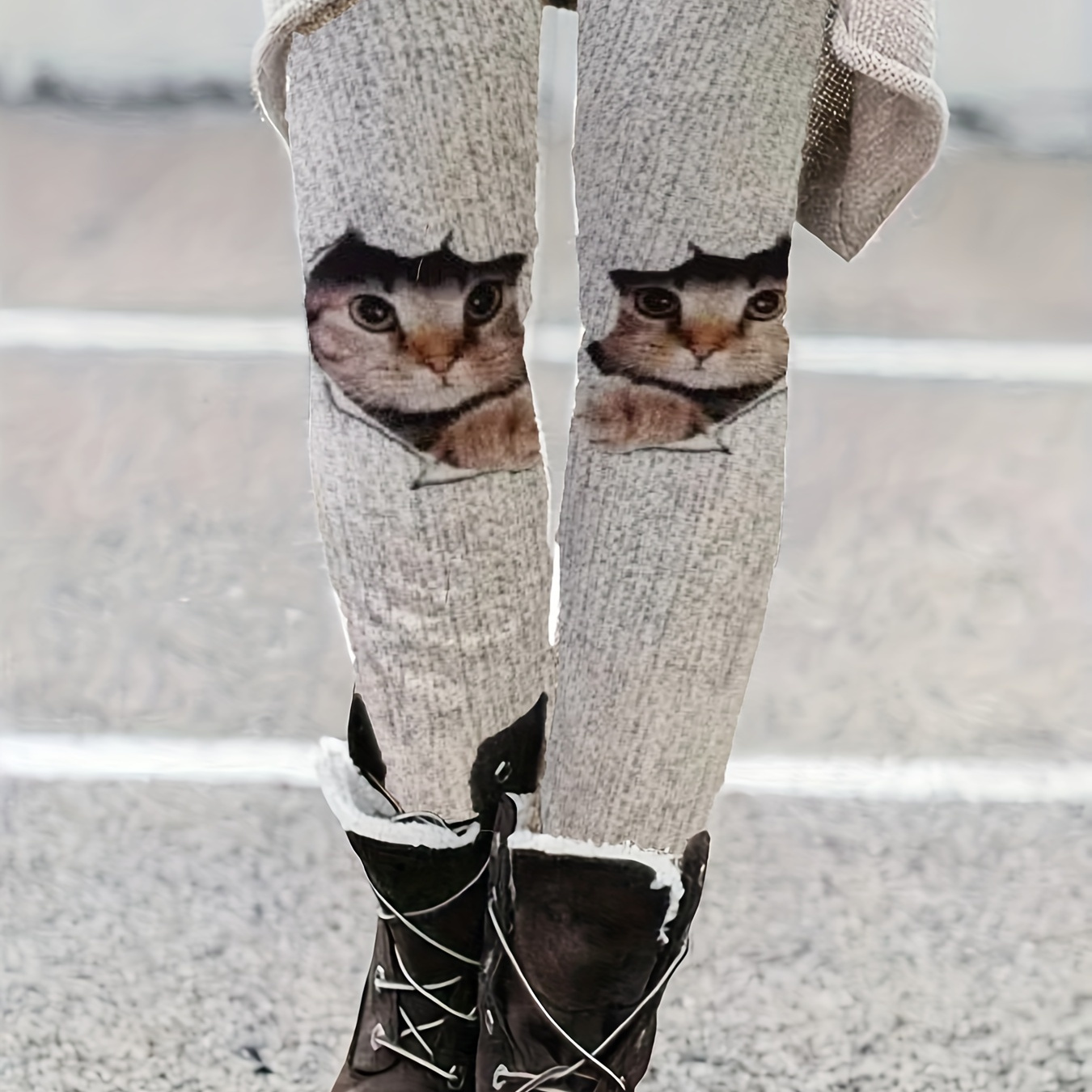 Plus Size Casual Pants Women's Plus 3d Cat Print Elastic - Temu Canada