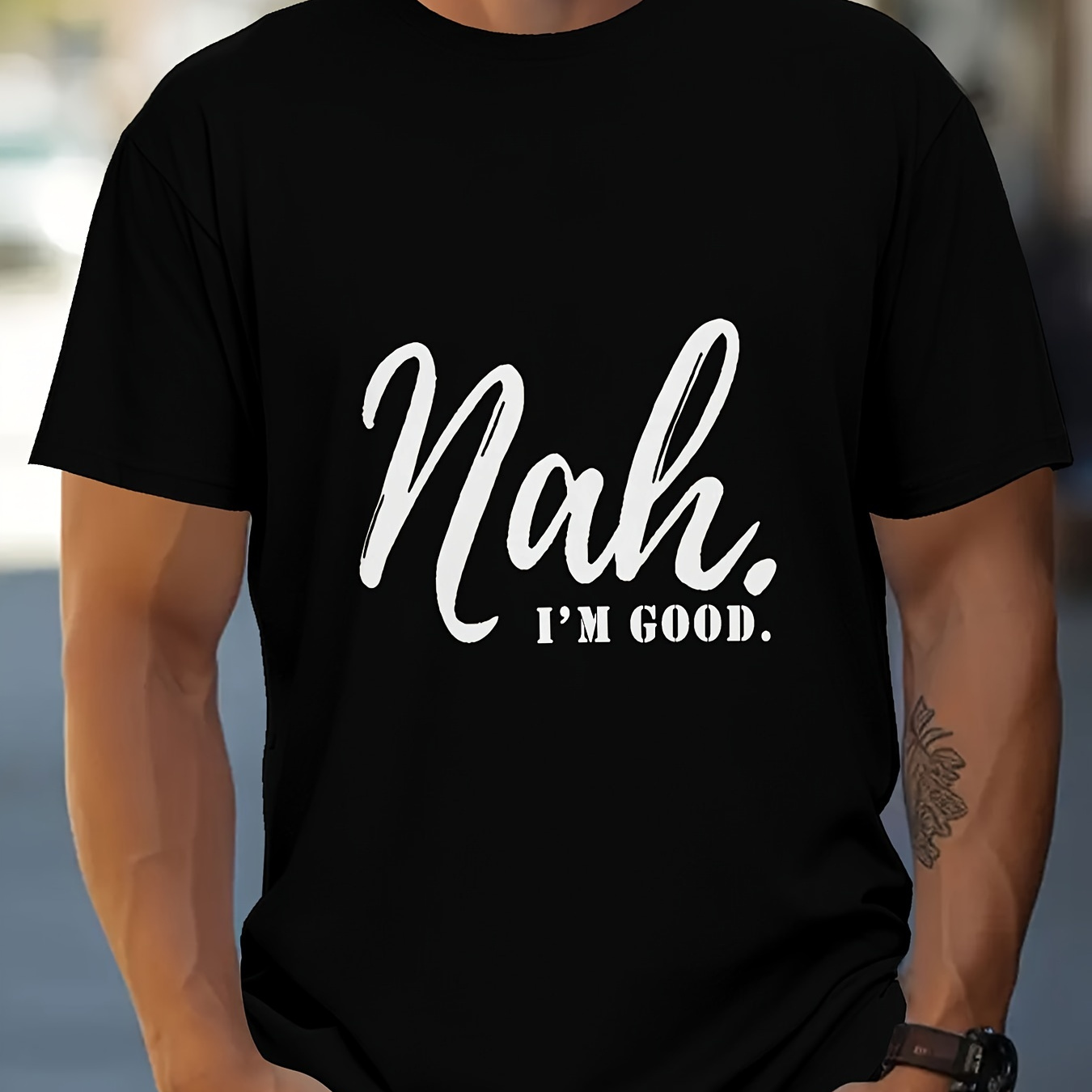 

Men's Nah Print T-shirt, Casual Short Sleeve Crew Neck Tee, Men's Clothing For Outdoor