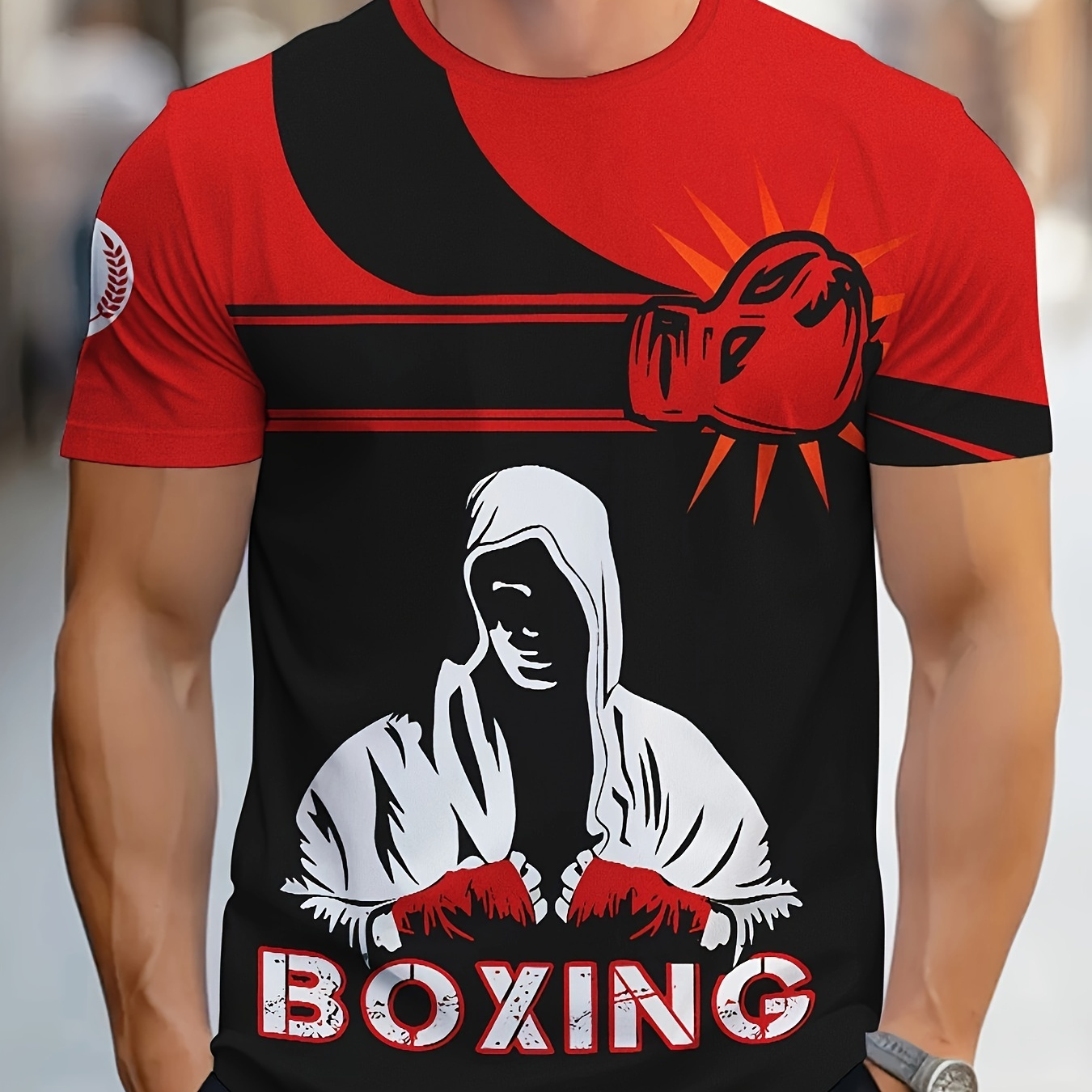 

Men's Boxing Graphic Print T-shirt, Short Sleeve Crew Neck Tee, Men's Clothing For Summer Outdoor