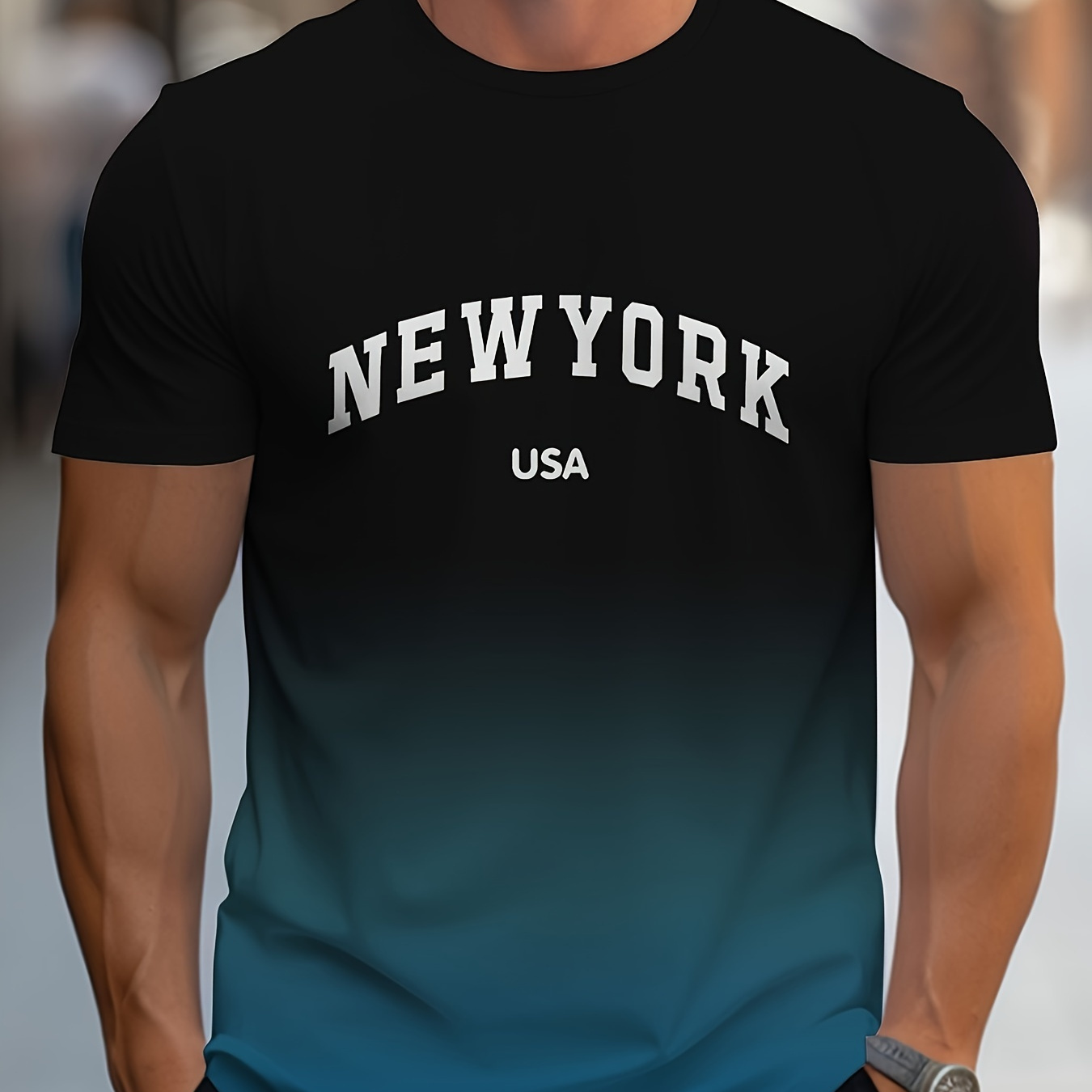 

Men's New York Graphic Print T-shirt, Short Sleeve Crew Neck Tee, Men's Clothing For Outdoor