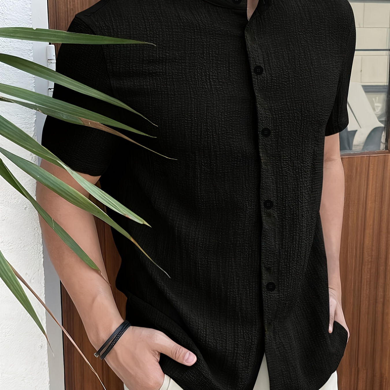 

Men' Casual Loose Fit Short Sleeve Dant Collar Knit Shirt For Summer
