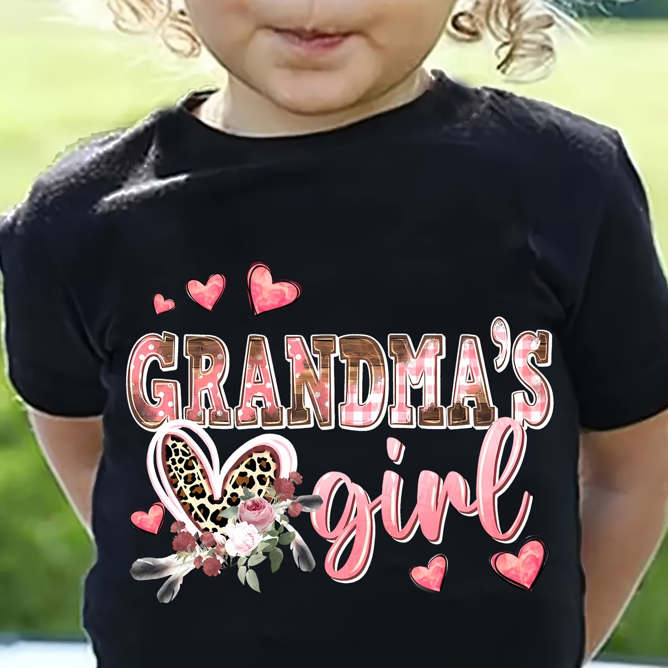 

grandma's Girl" Print Creative T-shirts, Soft & Elastic Comfy Crew Neck Short Sleeve Tee, Girls' Summer Tops