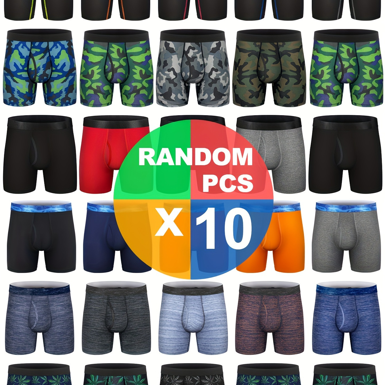 

10 Random Set Men's Boxer Briefs Breathable Comfortable Waistband 6" Boxer Briefs With Fly