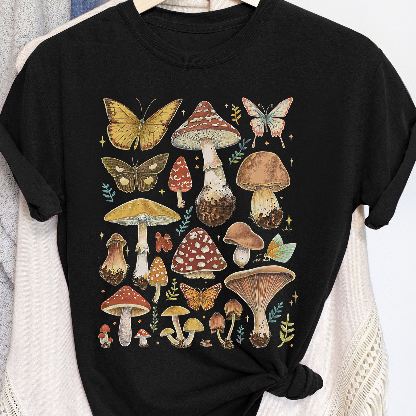 

Mushroom Print T-shirt, Short Sleeve Crew Neck Casual Top For Summer & Spring, Women's Clothing