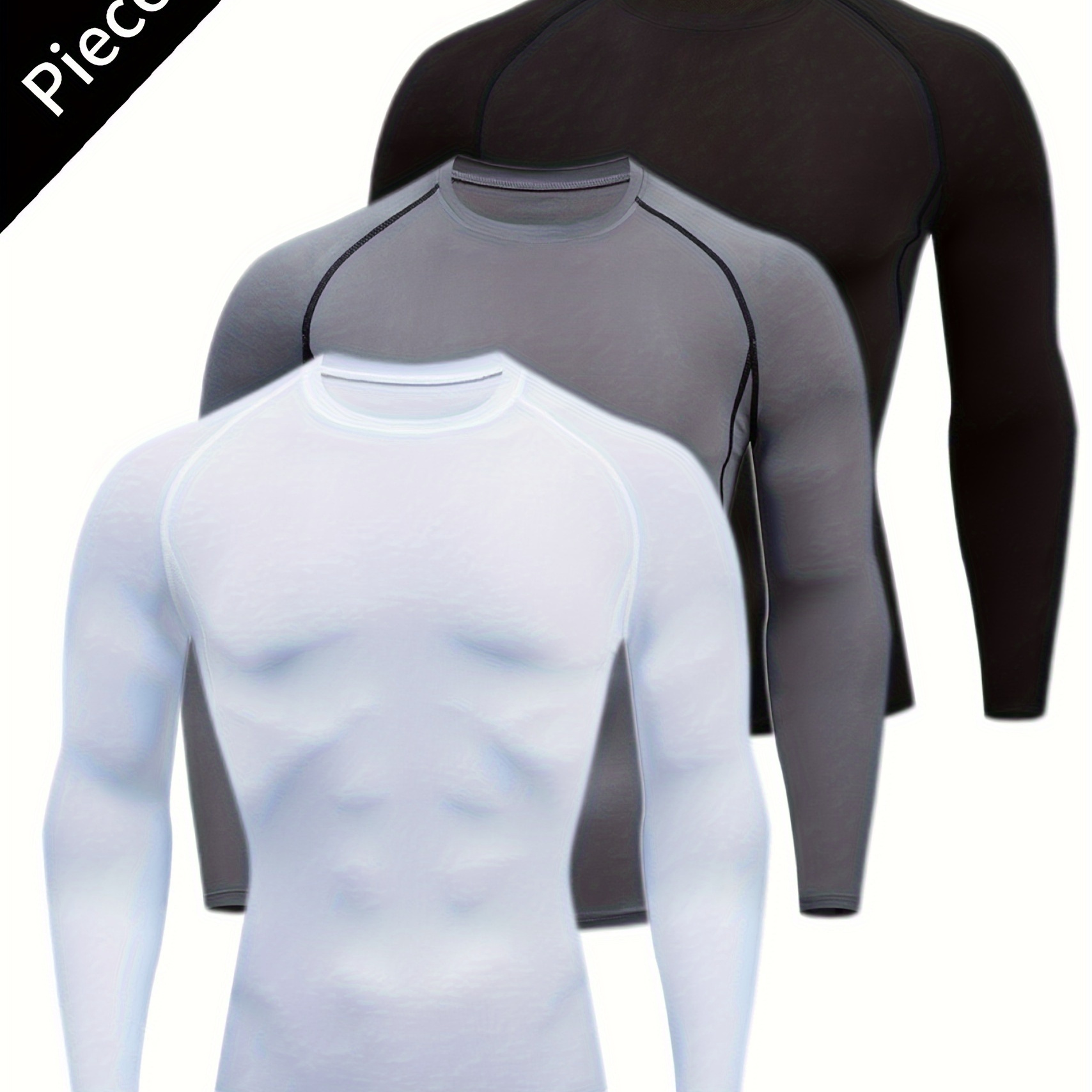 

3 Pcs Top, Moisture-wicking Polyester Elastane , Round , , -drying Top For Running, , And