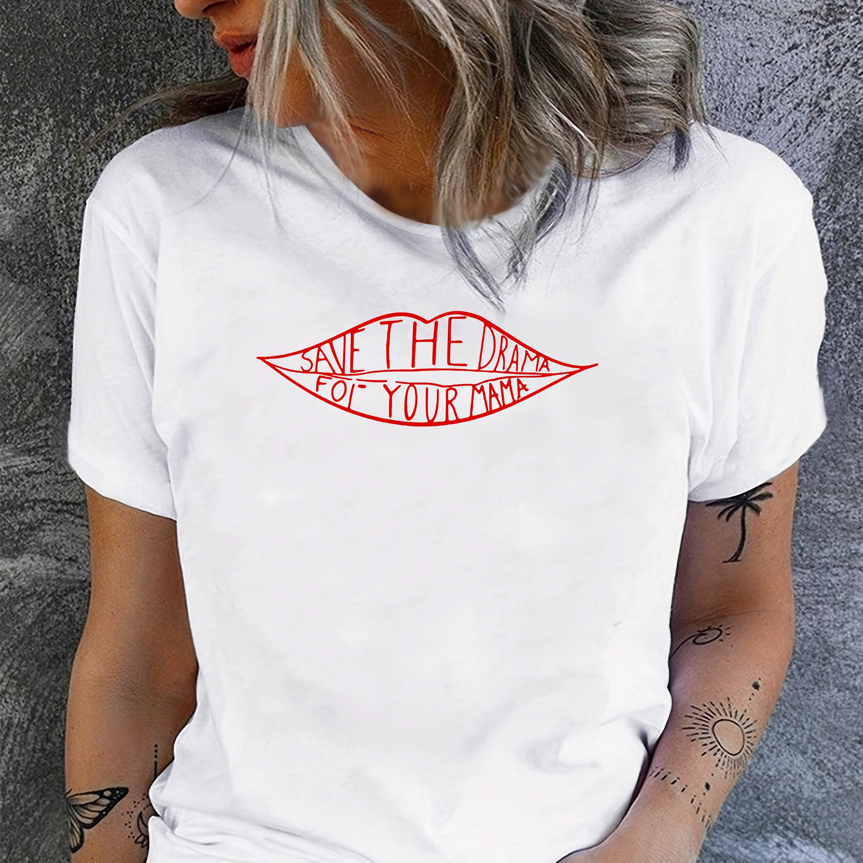 

Letter Print T-shirt, Short Sleeve Crew Neck Casual Top For Summer & Spring, Women's Clothing