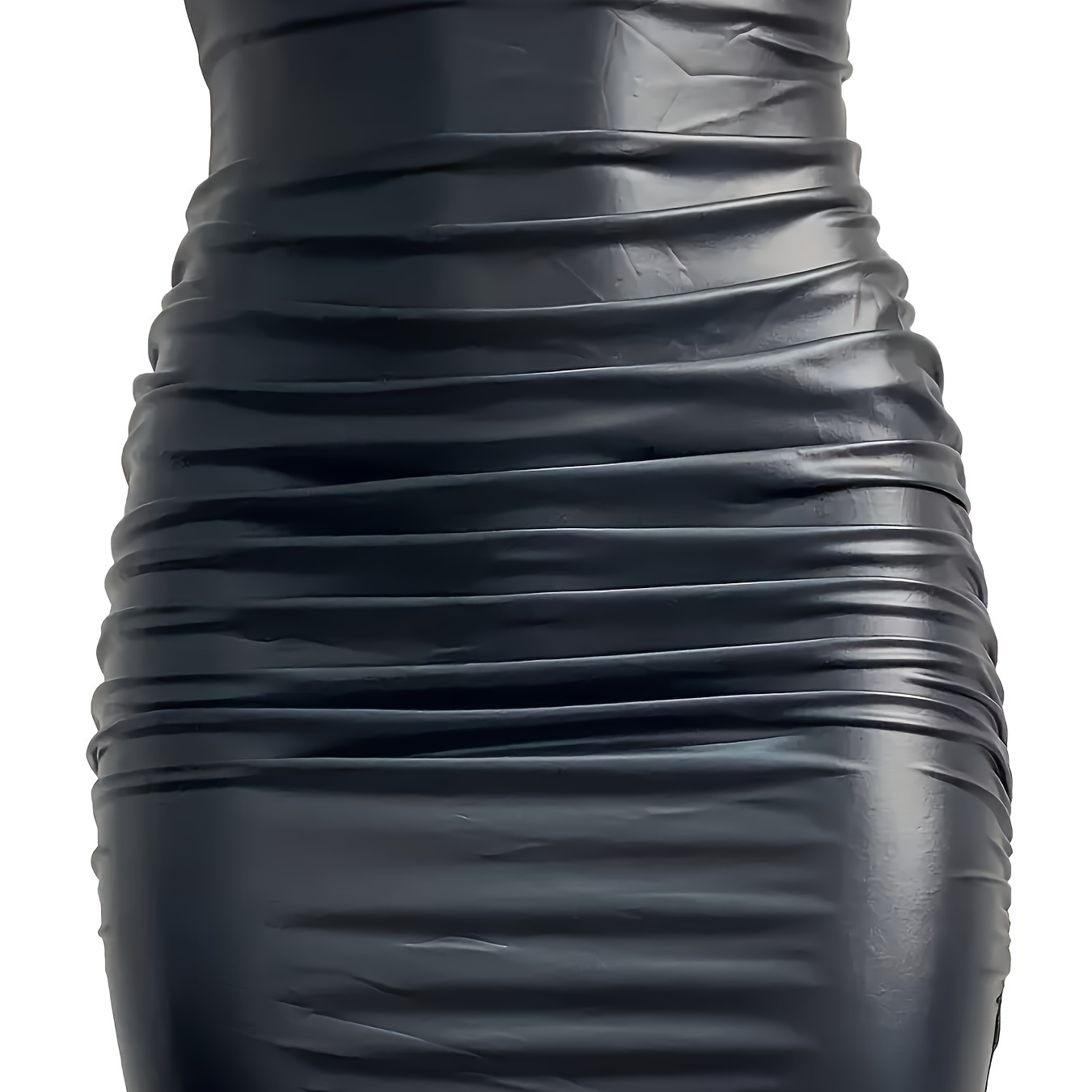 

High Waist Bodycon Skirt, Stylish Faux Leather Zip-up Ruched Skirt For Spring & Summer, Women's Clothing