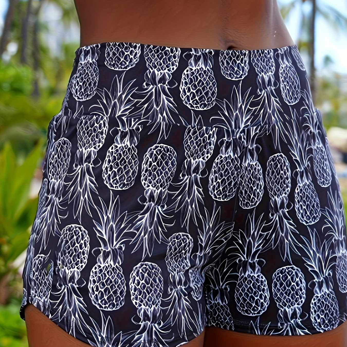 

Pineapple Print Skinny Shorts, Vacation High Waist Shorts For Spring & Summer, Women's Clothing