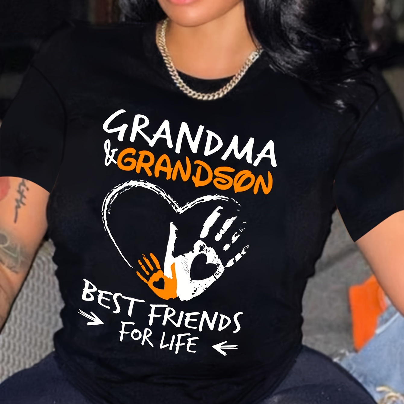 

Grandma Print Crew Neck T-shirt, Casual Short Sleeve Top For Spring & Summer, Women's Clothing