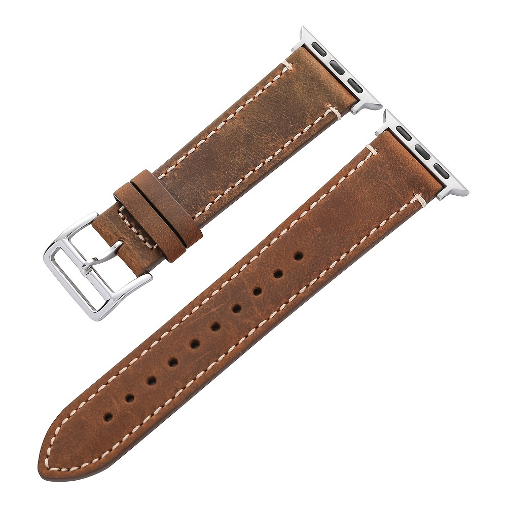 Genuine Leather Watchbands Watch Band Strap Steel Pin Buckle - Temu