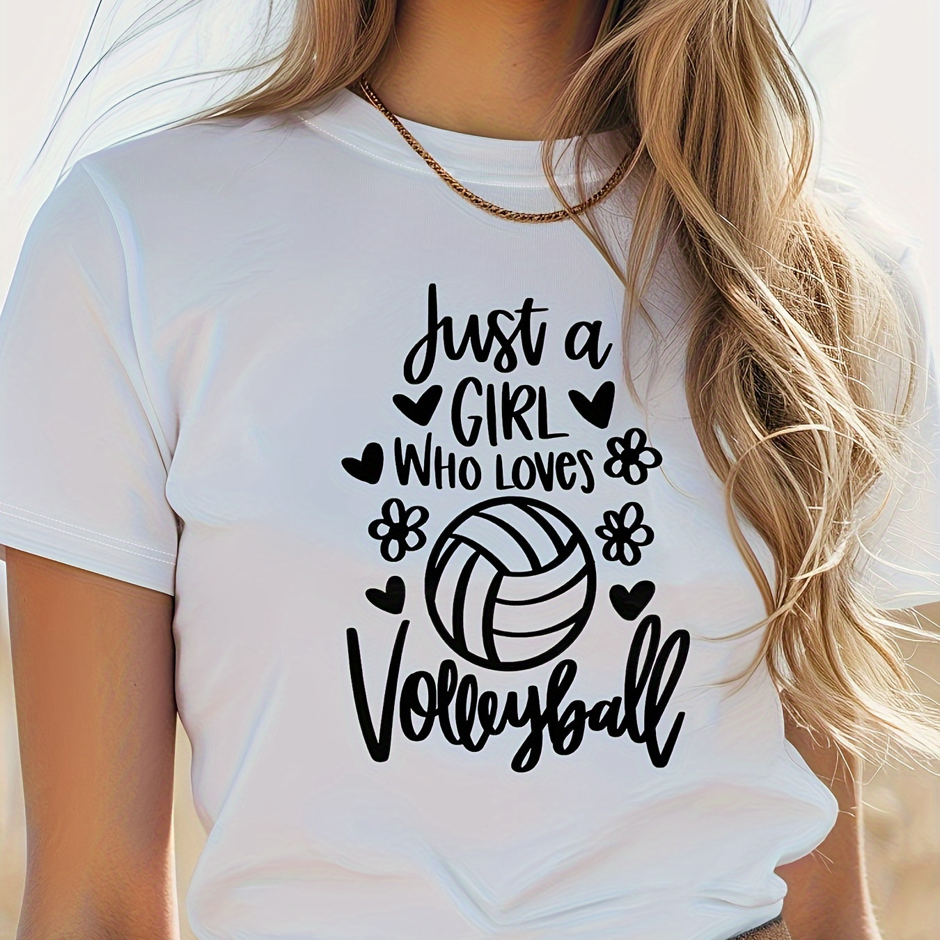 

Volleyball Print Crew Neck T-shirt, Casual Short Sleeve Top For Spring & Summer, Women's Clothing