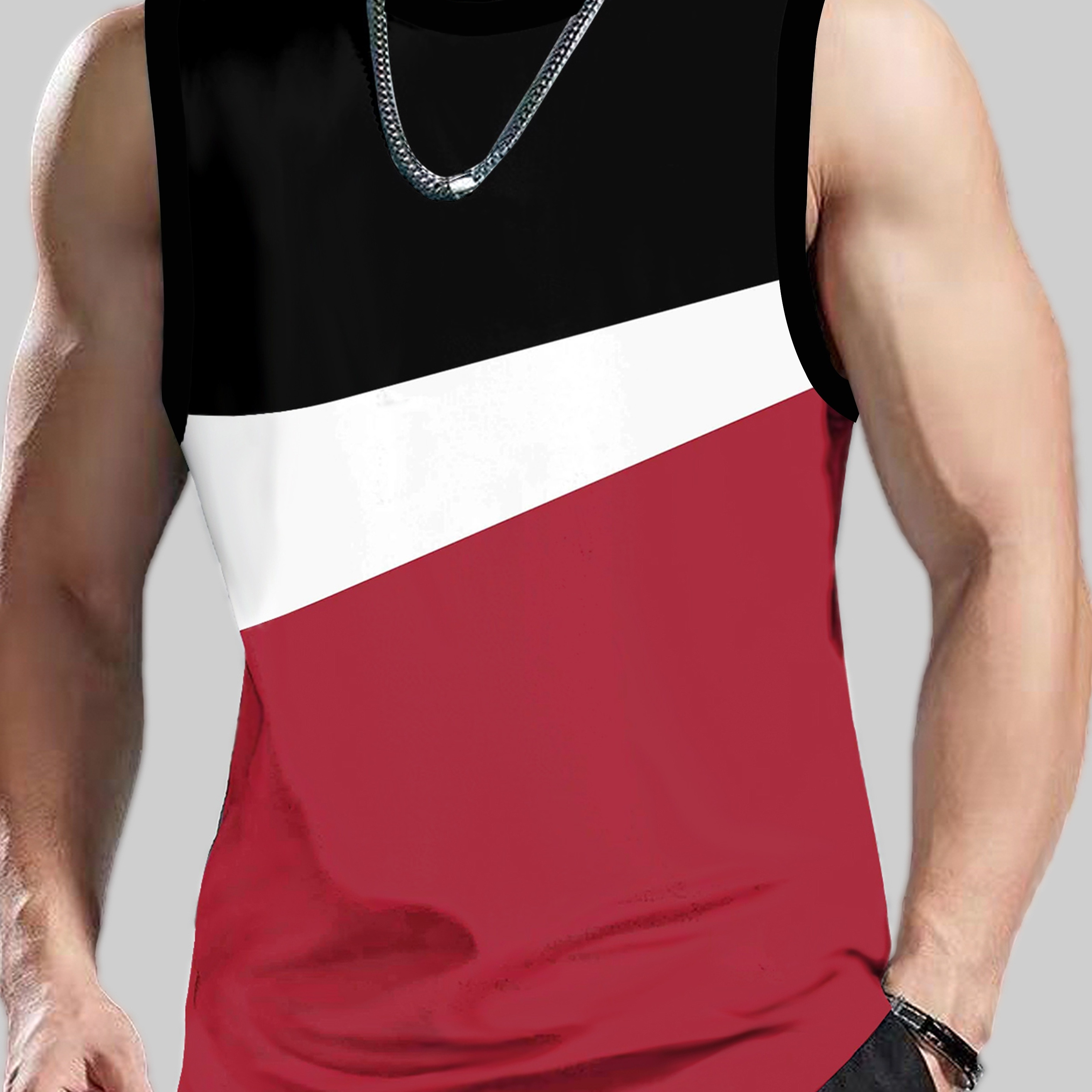 Men's Casual Color Block Tank Top Stretch Sleeveless Tank Tee Shirt For Summer Fall Spring