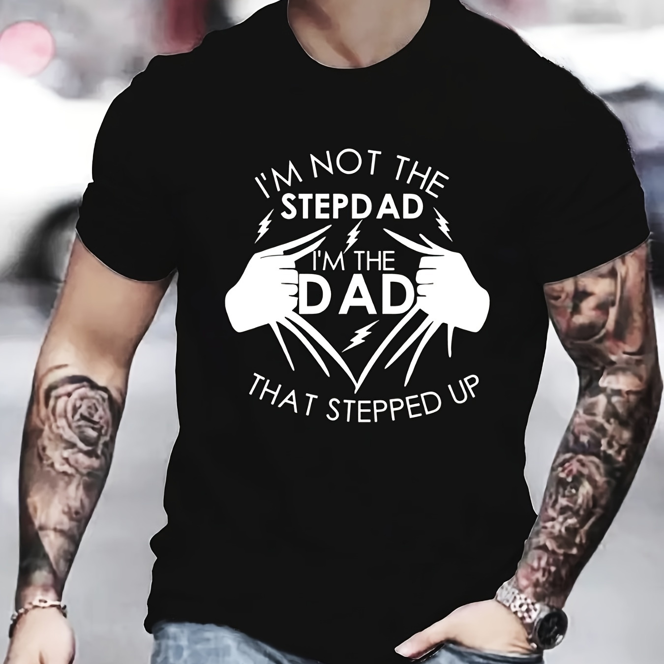 

Men's "i'm Not The Stepd Ad" Short Sleeve T-shirt, Plus Size Crew Neck Tee Oversized Casual Clothing, Spring And Summer, Best Sellers Gifts