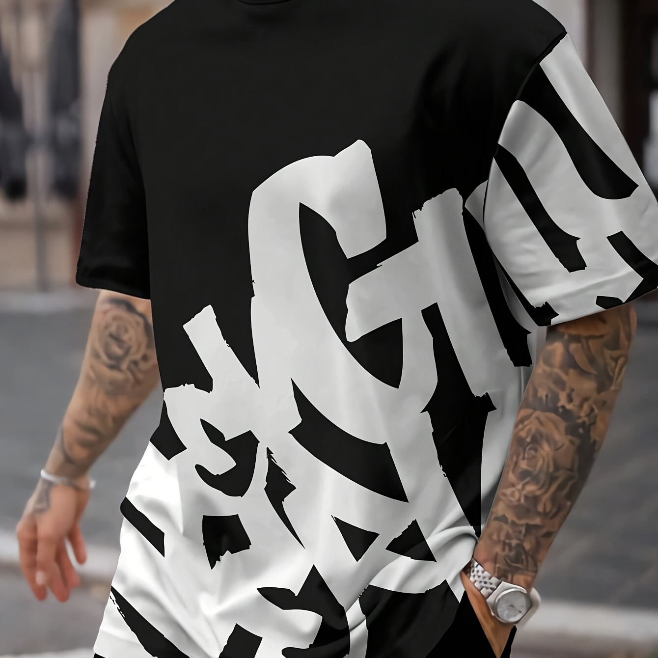 

1pc Summer - T-, Streetwear Top, Polyester , Regular Fit, No , For And