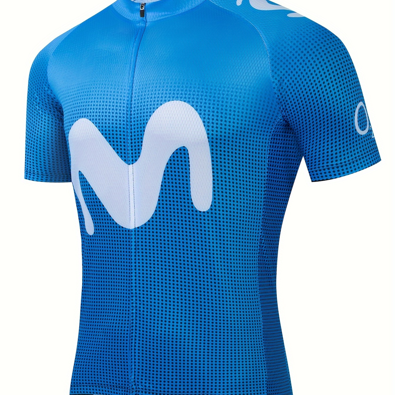 

m" Alphabet Design Short Sleeve Zip-up Cycling Jersey For Men, Breathable Quick Drying Cycling Shirt With 3 Back Pockets For Cyclists
