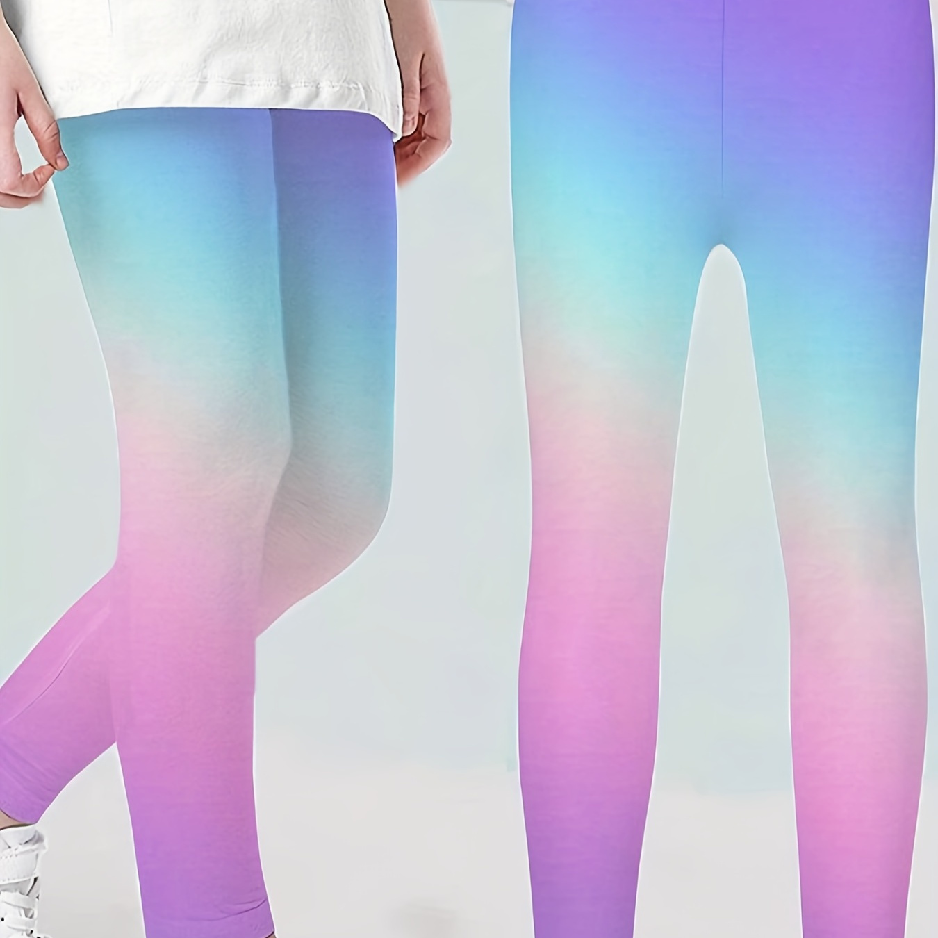 

1pc Girls Comfy Breathable Leggings Gradient Color Pants Kids Clothes