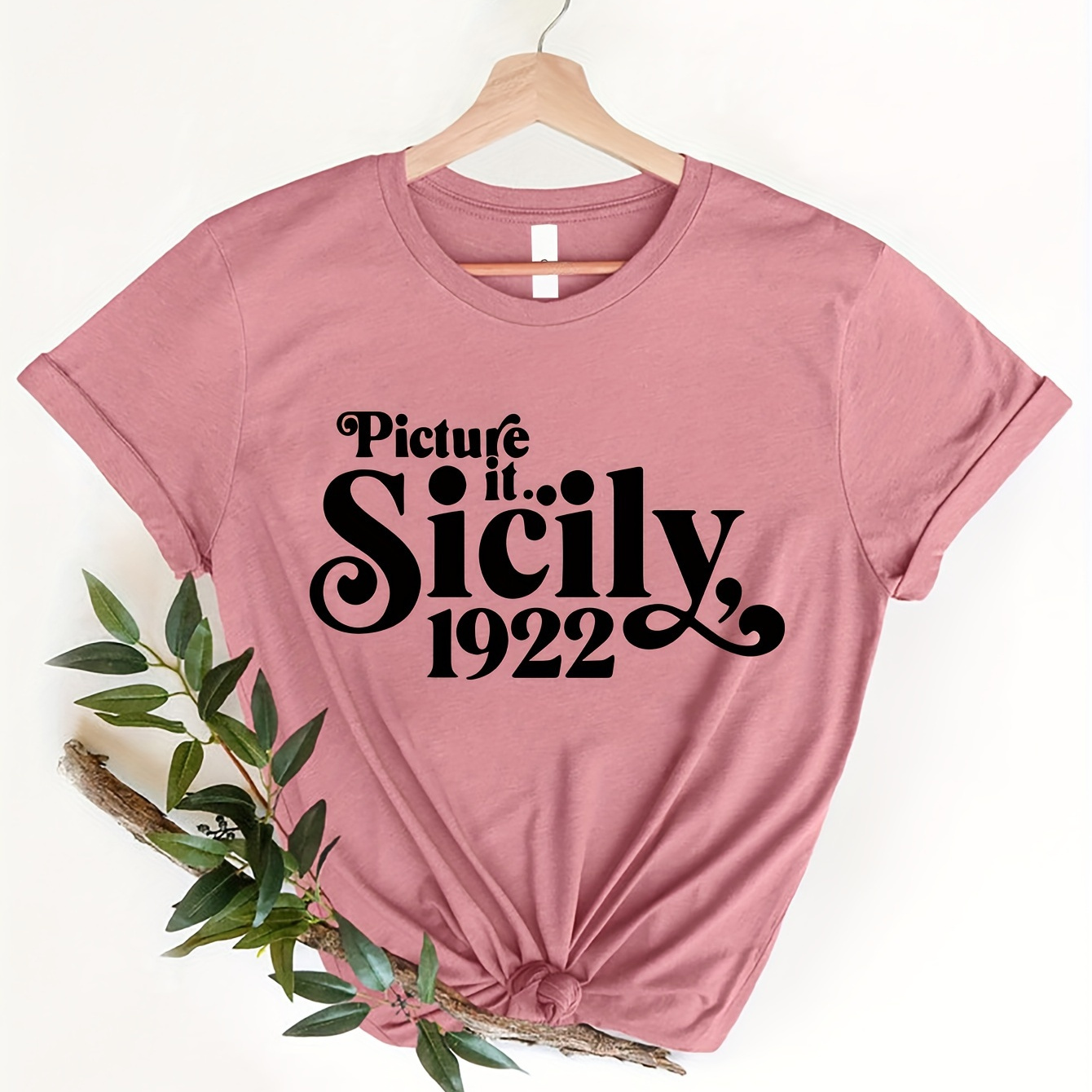 

Sicily 1922 Print T-shirt, Short Sleeve Casual Top For Summer & Spring, Women's Clothing