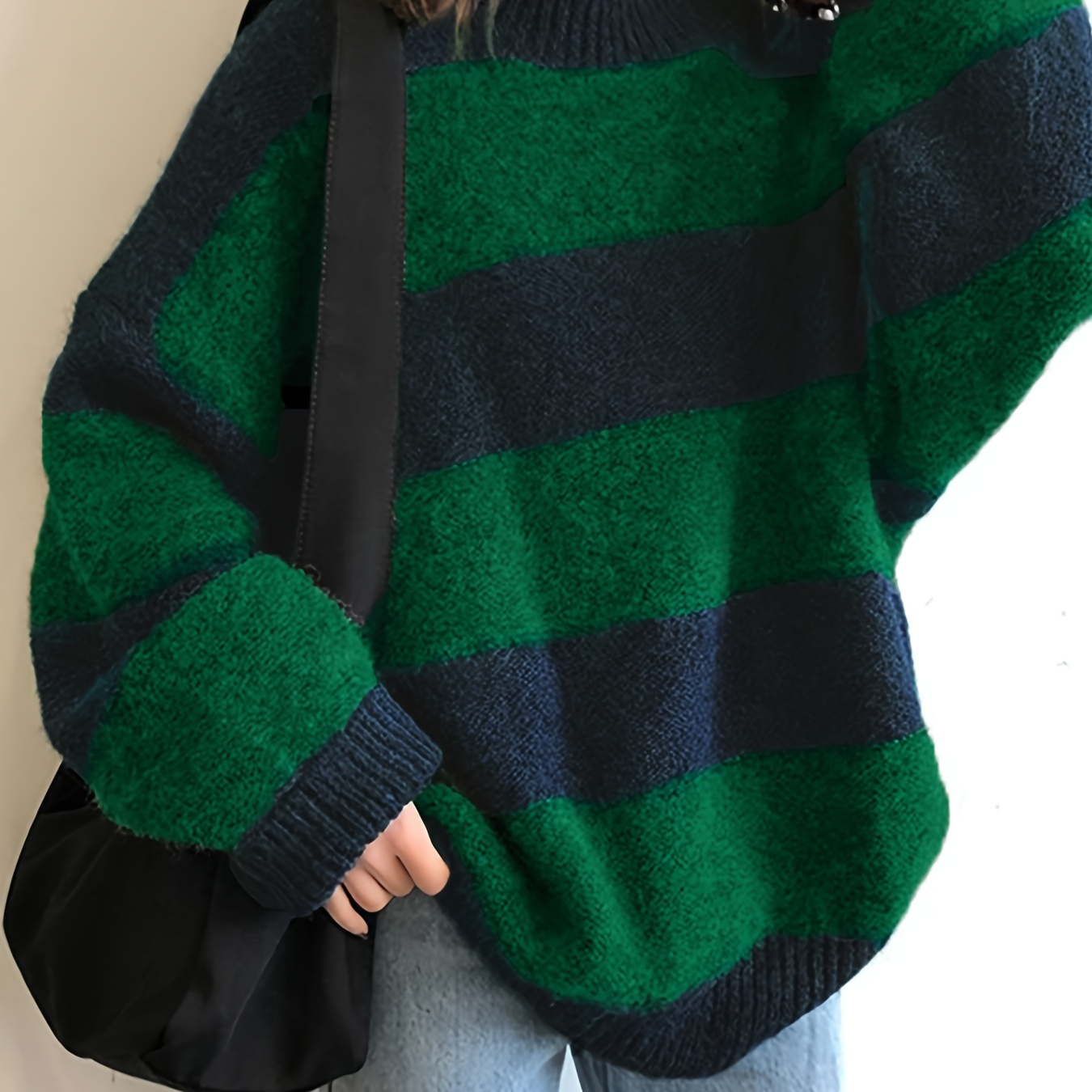 

Pull à col rond Color Block, pull décontracté à manches longues tombantes pour l'automne et l'hiver, vêtements pour femmes