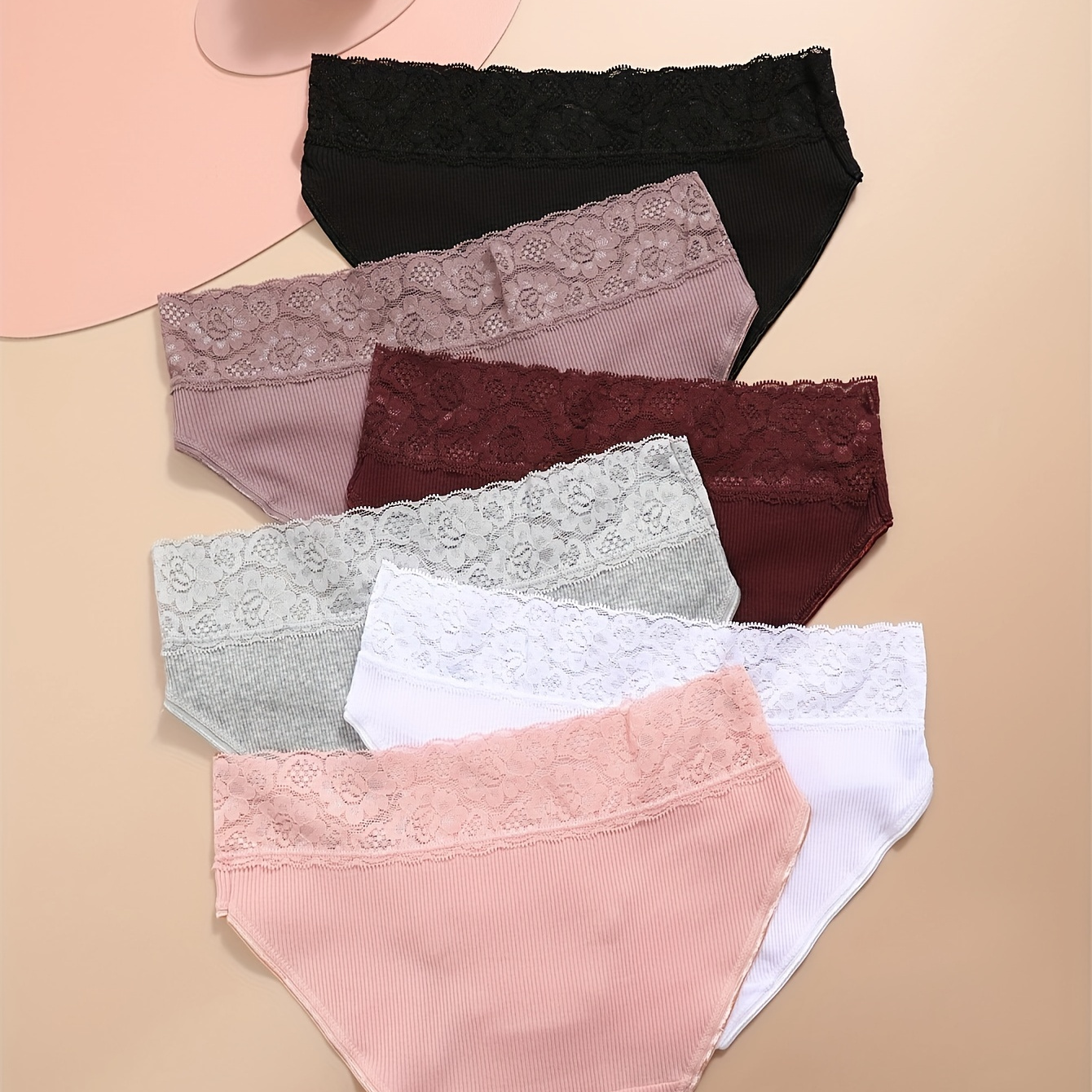 

6pcs Elegant Lace-trimmed Briefs For Women - Sexy Low-waist, Breathable & Underwear In Assorted Colors, Machine Washable