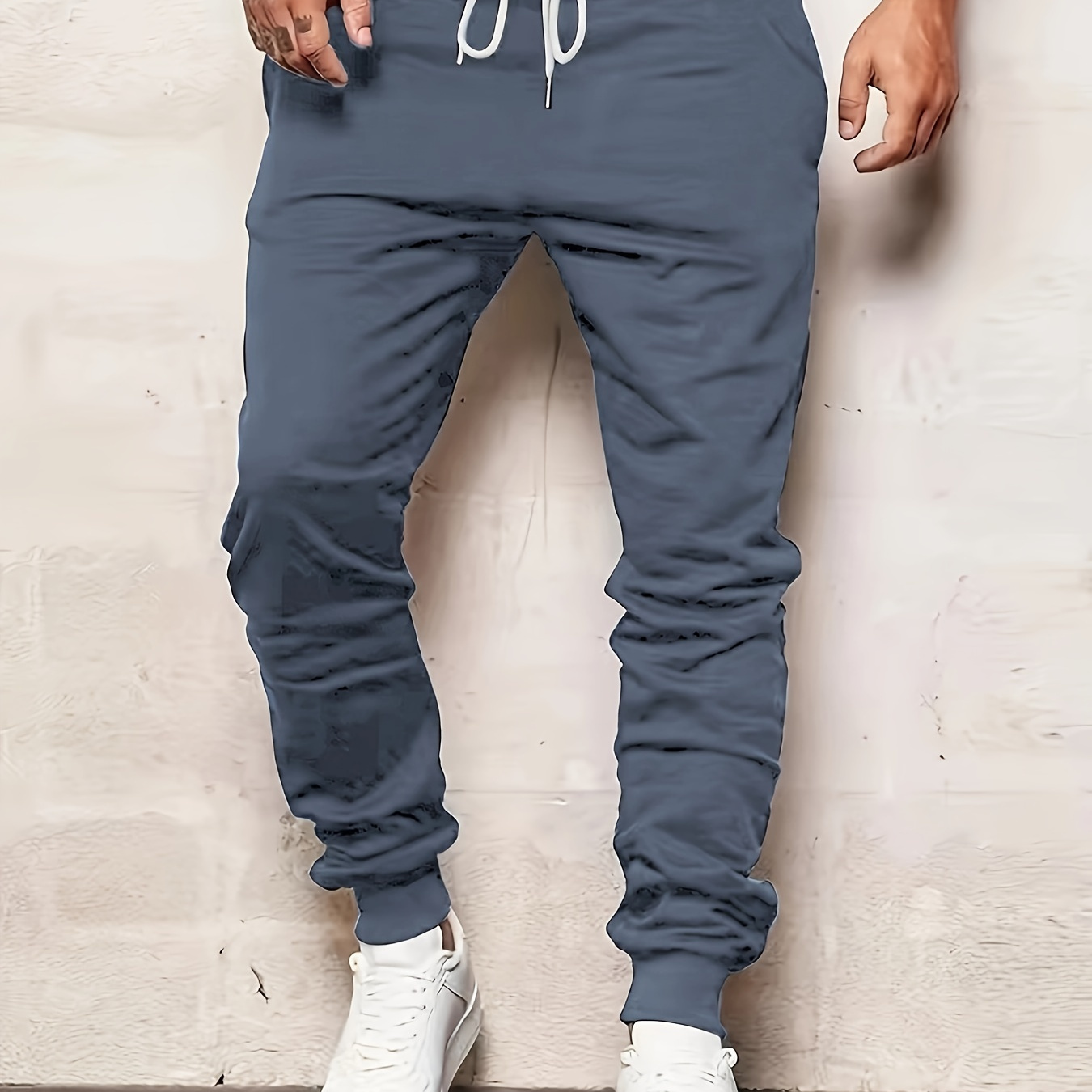 

Men's Stylish Comfy Solid Joggers With Pockets, Active Breathable Slim-fit Drawstring Men's Bottom Clothing For Hiking Jogging Cycling Outdoor Fitness Workout