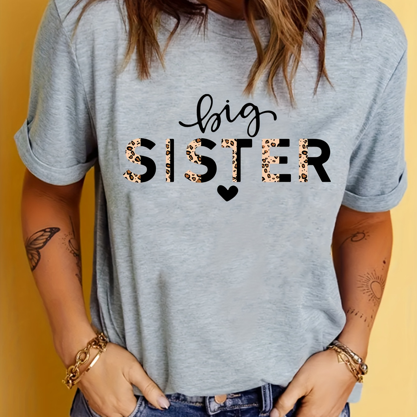 

Leopard Sister Print T-shirt, Vintage Short Sleeve Crew Neck Top, Women's Clothing