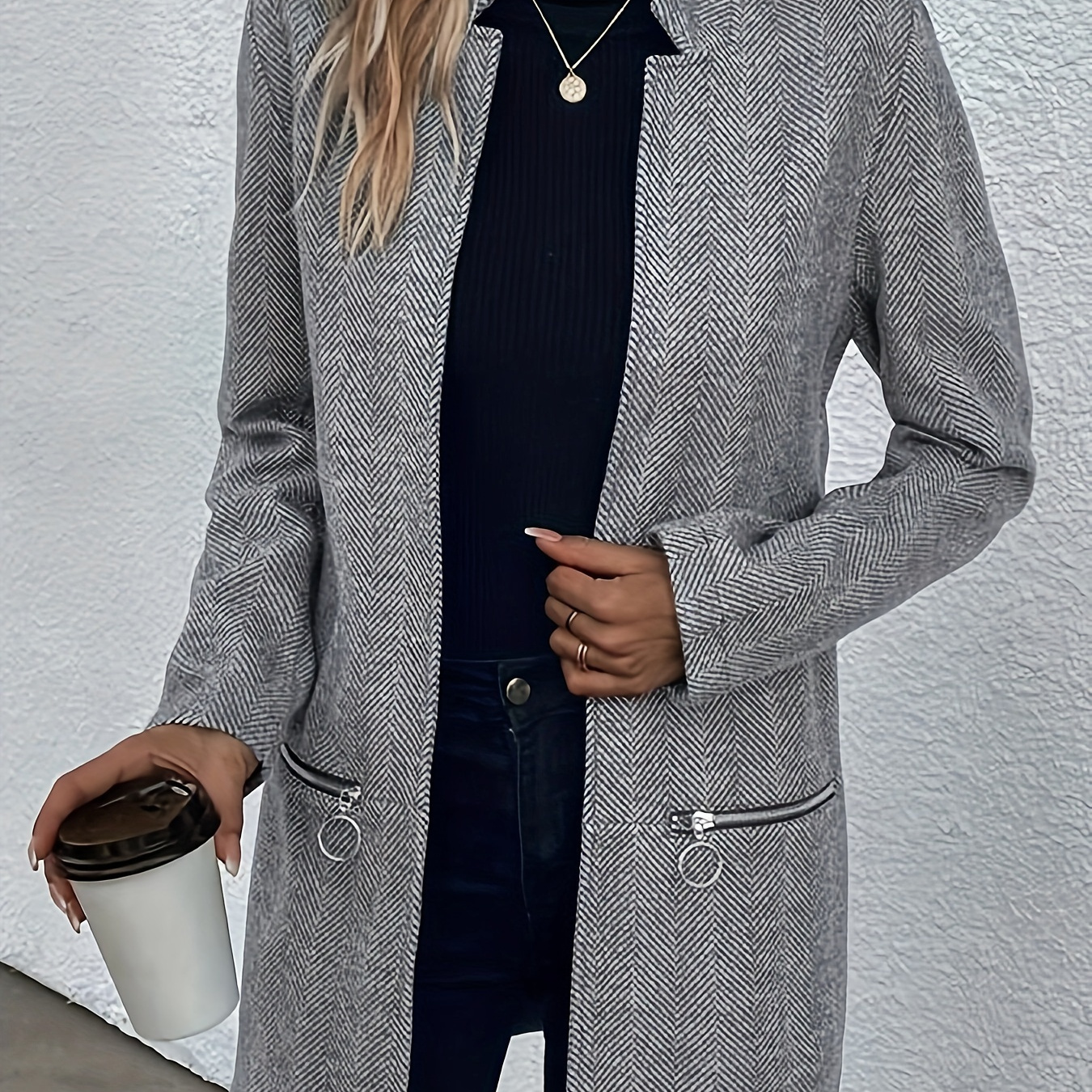 

Size Blazer For Women - Polyester Knit Fabric With Lapel Collar, Raglan Long Sleeve, Regular Fit Fall/winter Jacket