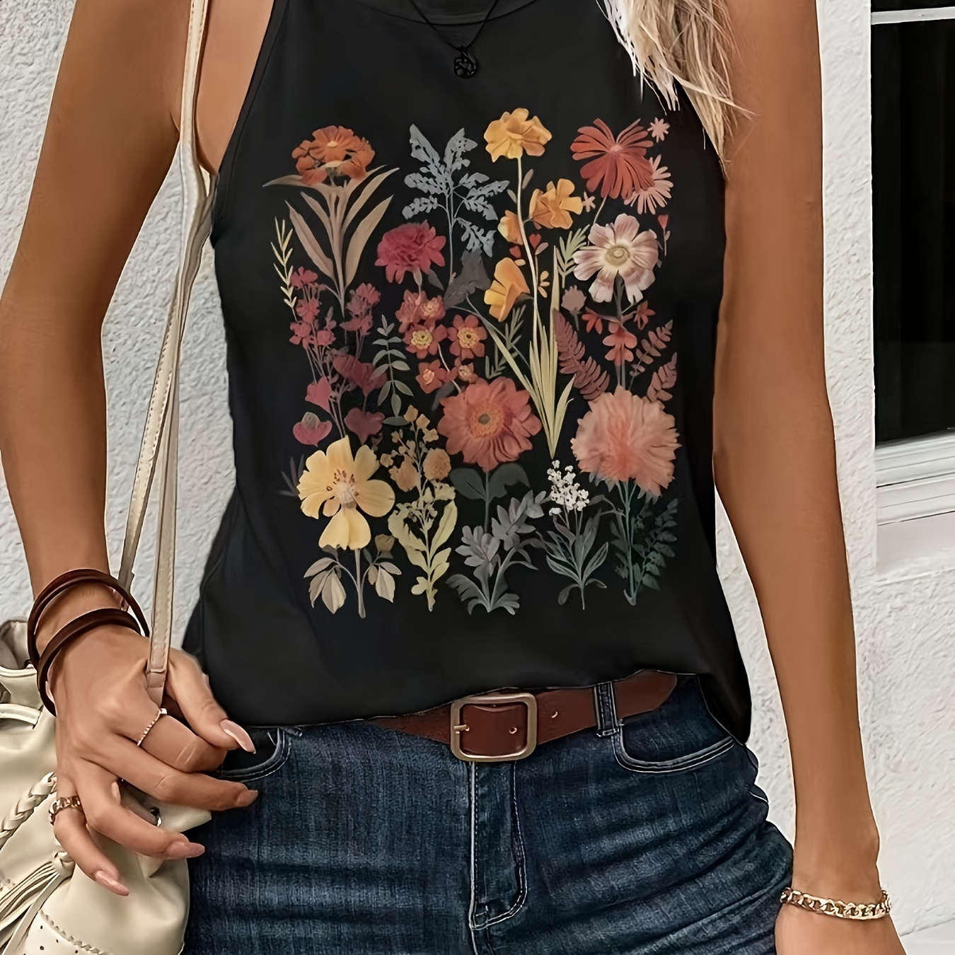 

Floral Print Tank Top, Casual Sleeveless Tank Top For Summer, Women's Clothing