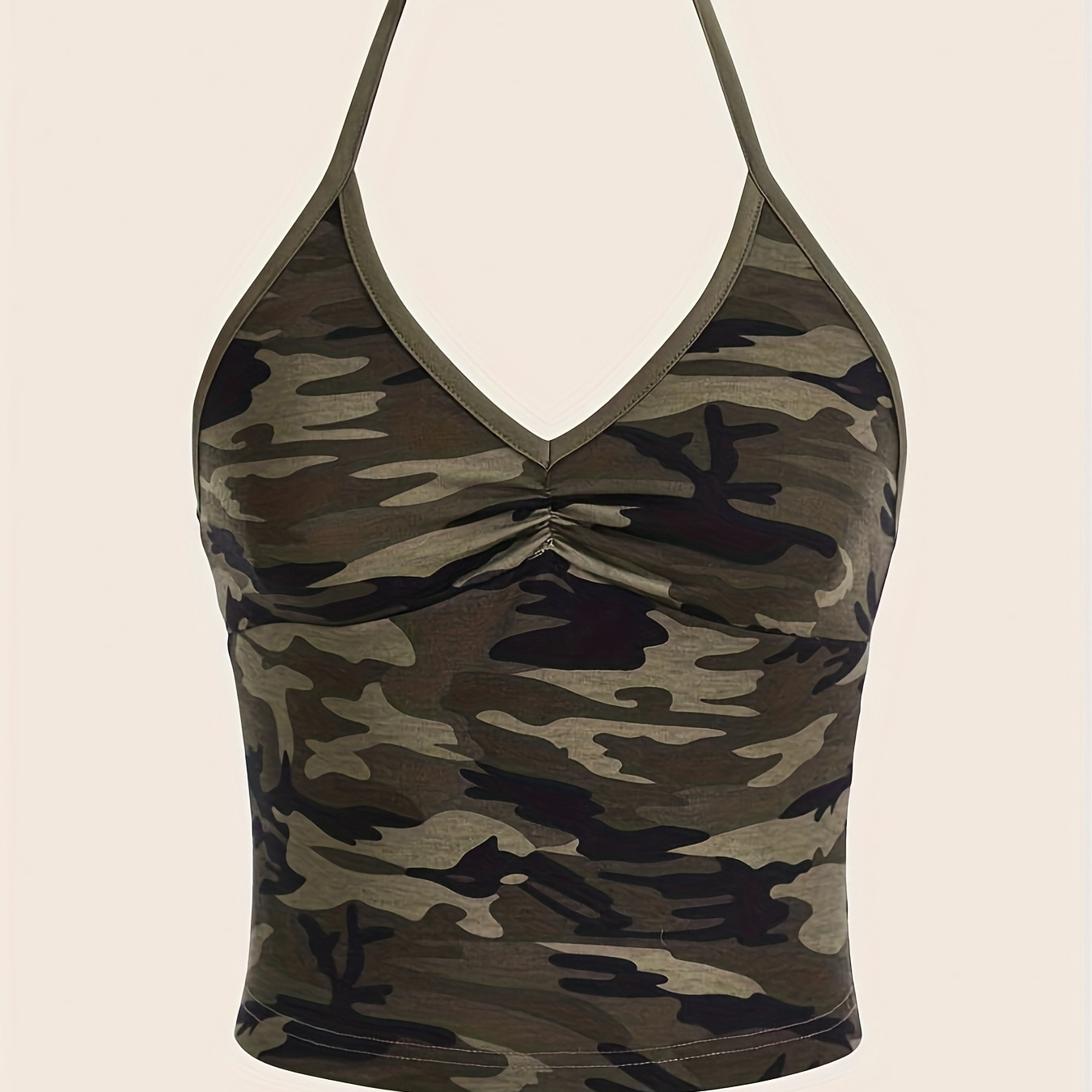 

Camouflage Print Ruched Halter Cami Top, Sexy Sleeveless Top For Summer, Women's Clothing