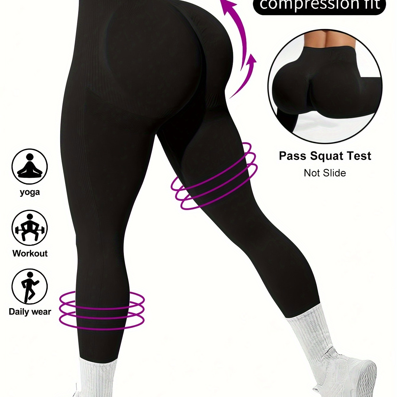 

Women's High Waist Sports Leggings With Wide Waistband, Tummy Control Butt Lifting Breathable Fitness Yoga Pants, Women's Training Sports Skinny Pants