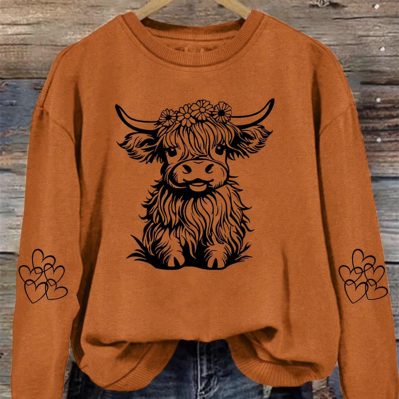 

Cow Print Pullover Sweatshirt, Casual Long Sleeve Crew Neck Sweatshirt For Fall & Winter, Women's Clothing
